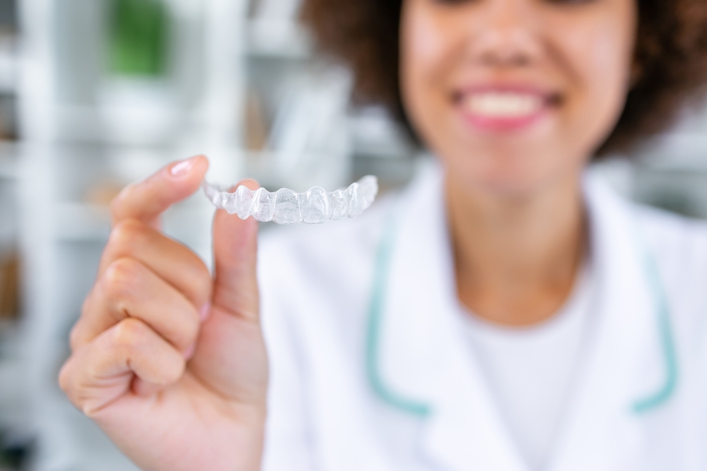 Orthodontics in Allen Oak Point Dental in Allen Dentist in Allen Close up of clear aligners